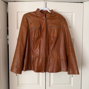 Vintage Alfani women’s brown Leather Jacket bomber size XXXL zip up fits like XL